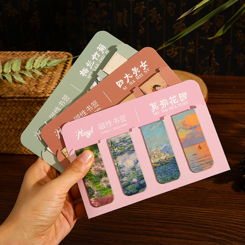 Semn de carte magnetic cu motif de pictură în ulei și clips de pagină – stil Instagram pentru elevi