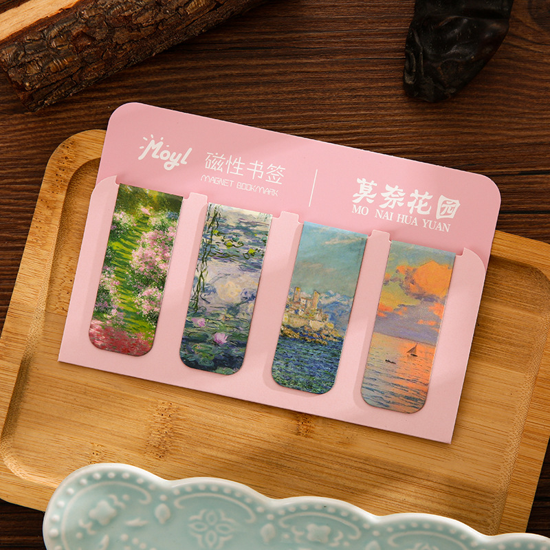 Semn de carte magnetic cu motif de pictură în ulei și clips de pagină – stil Instagram pentru elevi