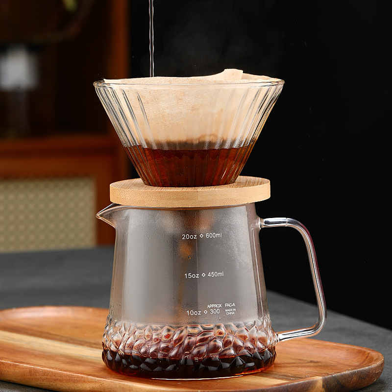 Set filtru de cafea din sticlă cu pot de picurare, scară de măsurare și suport