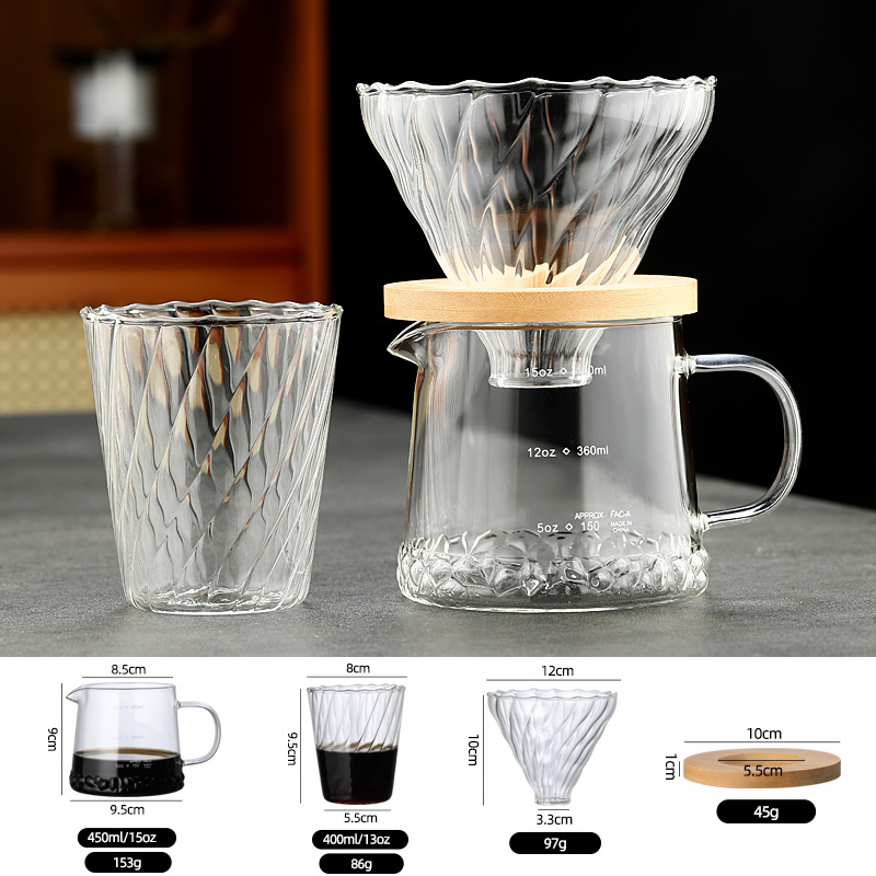 Set filtru de cafea din sticlă cu pot de picurare, scară de măsurare și suport