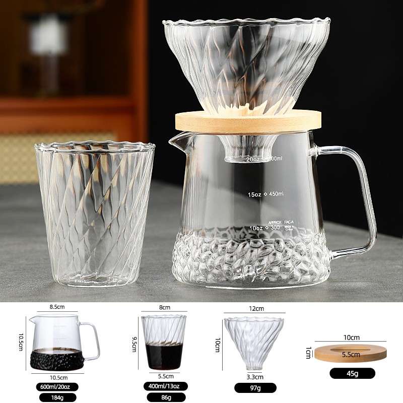 Set filtru de cafea din sticlă cu pot de picurare, scară de măsurare și suport