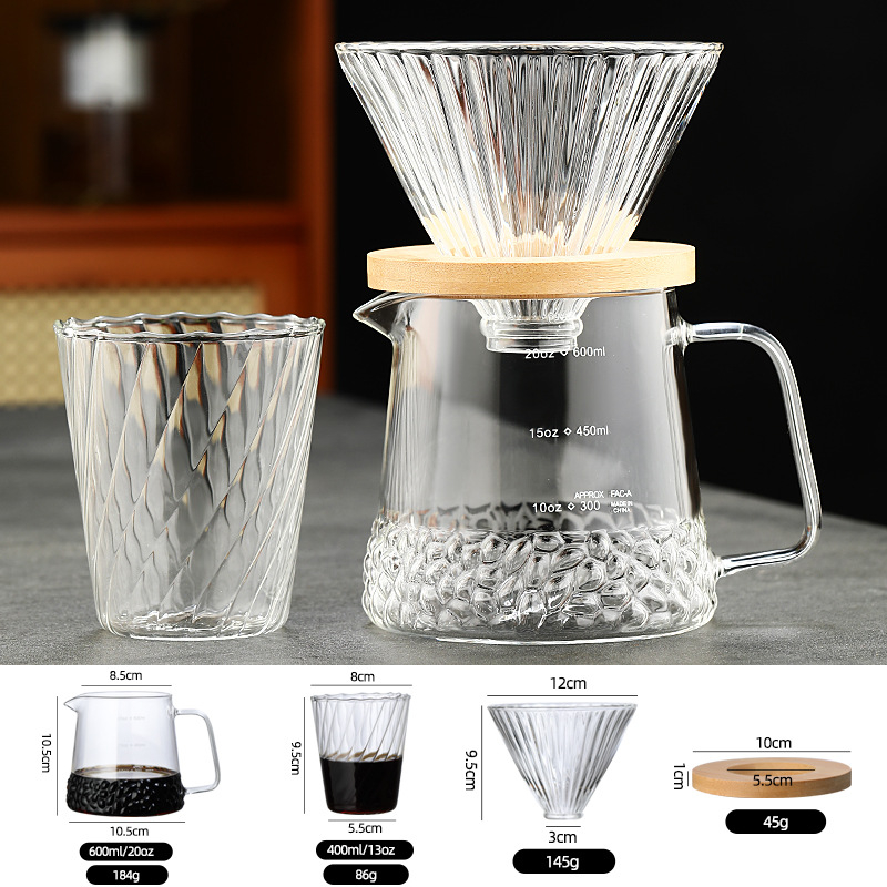 Set filtru de cafea din sticlă cu pot de picurare, scară de măsurare și suport