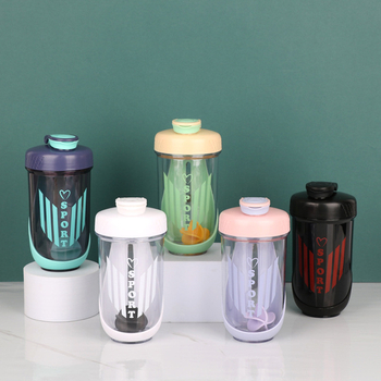 Shaker pentru proteine, 590 ml, corp dublu din policarbonat, portabil, pentru milkshake