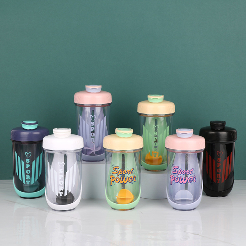 Shaker pentru proteine, 590 ml, corp dublu din policarbonat, portabil, pentru milkshake