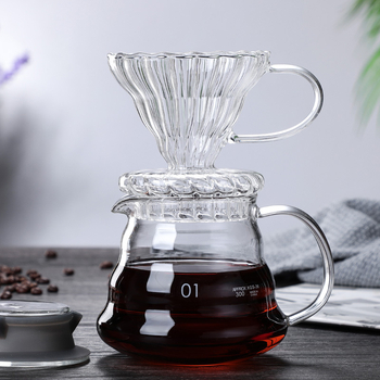 Set pour-over din sticlă borosilicată de înaltă calitate, cu siglă, design nor, filtru cafea americană