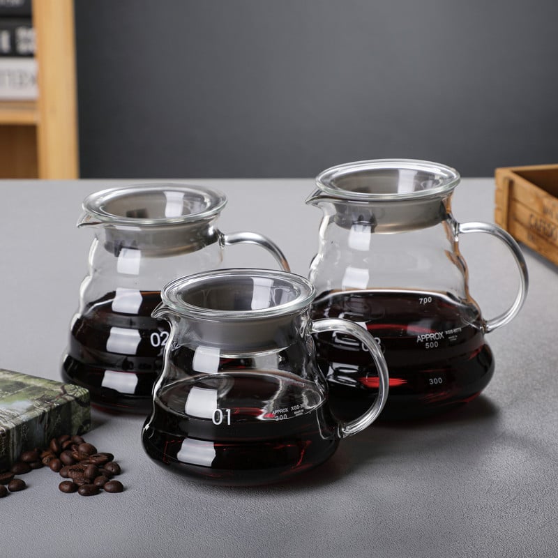 Set pour-over din sticlă borosilicată de înaltă calitate, cu siglă, design nor, filtru cafea americană