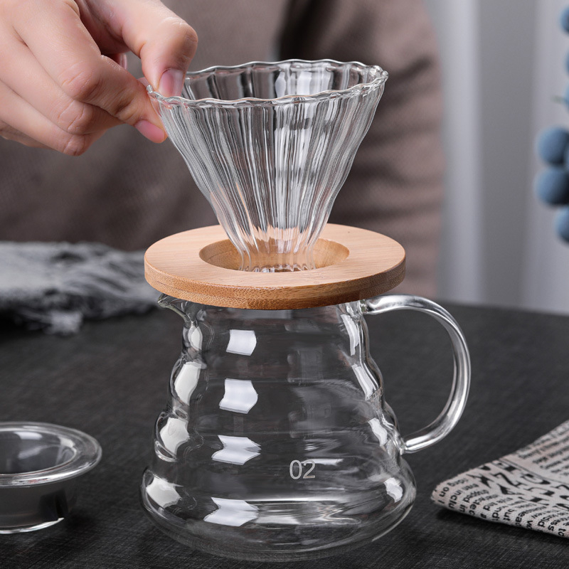 Set pour-over din sticlă borosilicată de înaltă calitate, cu siglă, design nor, filtru cafea americană