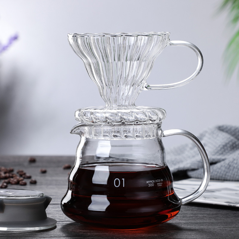 Set pour-over din sticlă borosilicată de înaltă calitate, cu siglă, design nor, filtru cafea americană