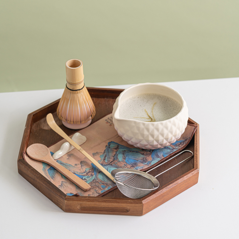 Ceașcă de matcha cu model diamantat și gură de turnare, unelte ceramice pentru ceai, set matcha