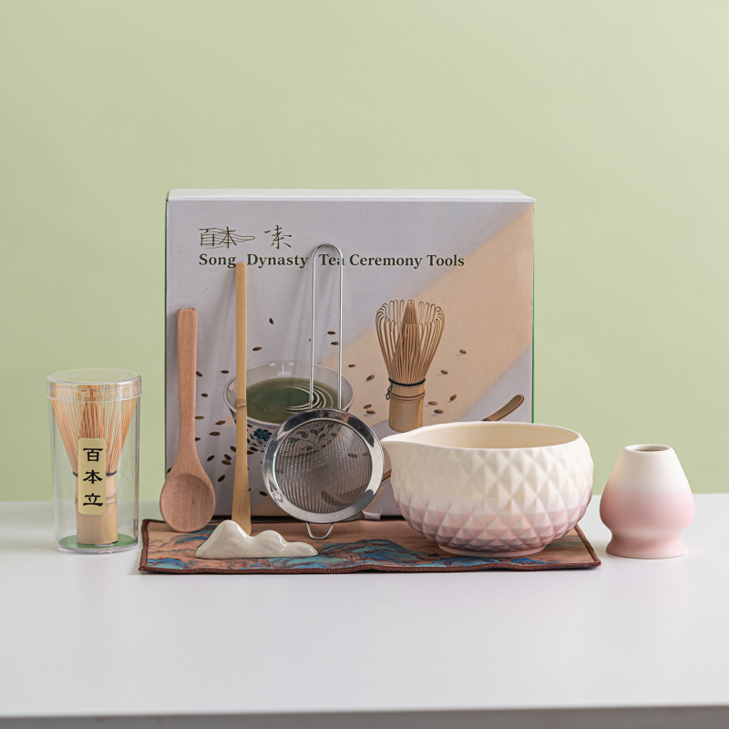 Ceașcă de matcha cu model diamantat și gură de turnare, unelte ceramice pentru ceai, set matcha