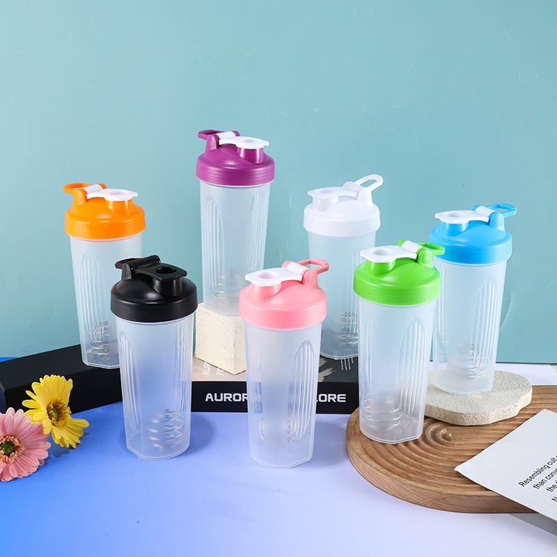 Recipient shaker din plastic, 600 ml, pentru pudră de proteine și shake-uri, etanș, logo personalizat