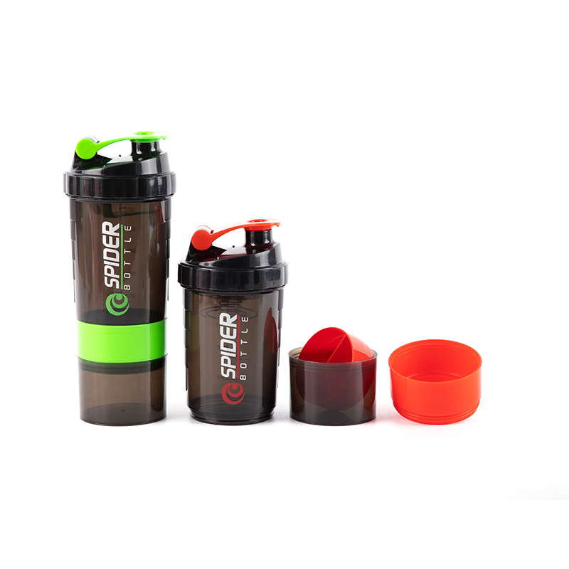 Shaker cu trei compartimente, cu compartimente pentru pudră și medicamente – pentru pudră proteică, băuturi de fitness și milkshake, recipient din plastic