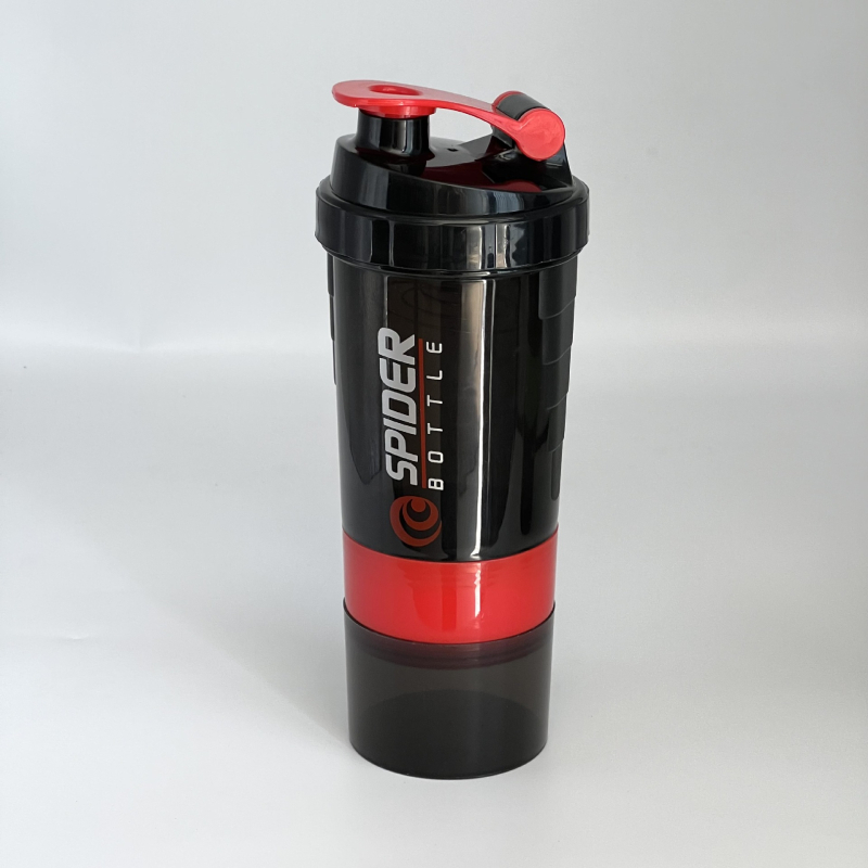 Shaker cu trei compartimente, cu compartimente pentru pudră și medicamente – pentru pudră proteică, băuturi de fitness și milkshake, recipient din plastic