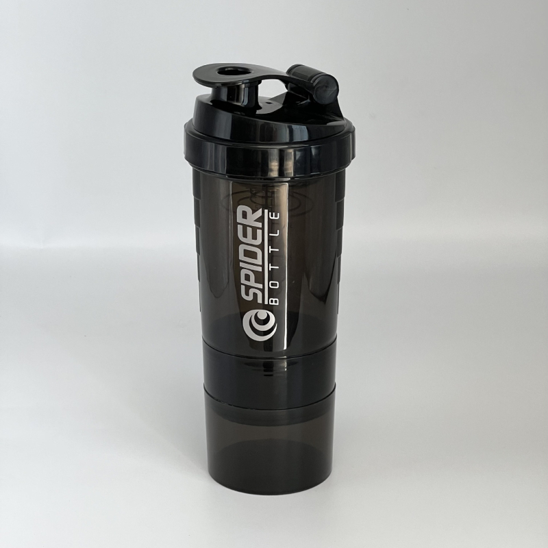 Shaker cu trei compartimente, cu compartimente pentru pudră și medicamente – pentru pudră proteică, băuturi de fitness și milkshake, recipient din plastic