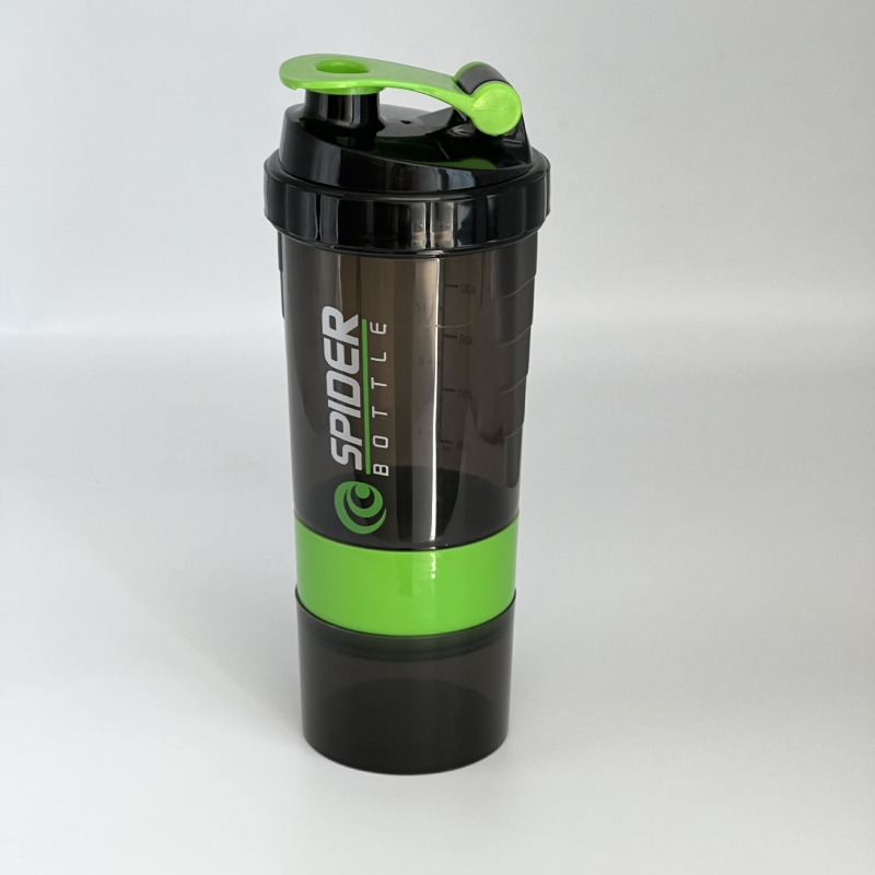 Shaker cu trei compartimente, cu compartimente pentru pudră și medicamente – pentru pudră proteică, băuturi de fitness și milkshake, recipient din plastic