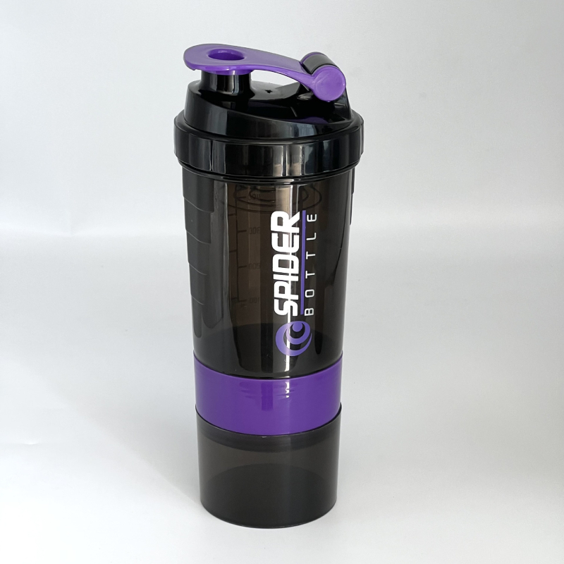 Shaker cu trei compartimente, cu compartimente pentru pudră și medicamente – pentru pudră proteică, băuturi de fitness și milkshake, recipient din plastic