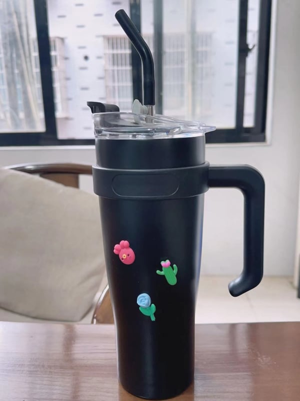 Ronghao Cupă izolată Jumbo Ice, 40 oz, cu pai, pentru mașină, capacitate mare