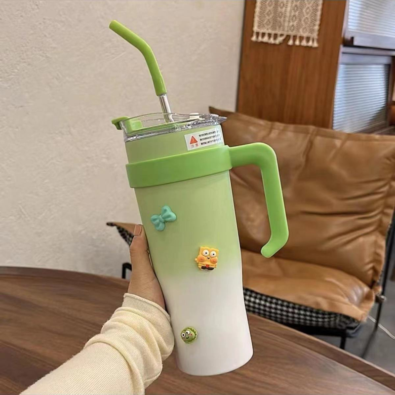 Ronghao Cupă izolată Jumbo Ice, 40 oz, cu pai, pentru mașină, capacitate mare