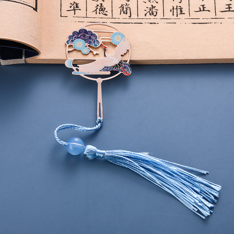 Semn de carte metalic perforat, în stil chinezesc, set cadou cu ciucuri – suvenir pentru profesori și elevi