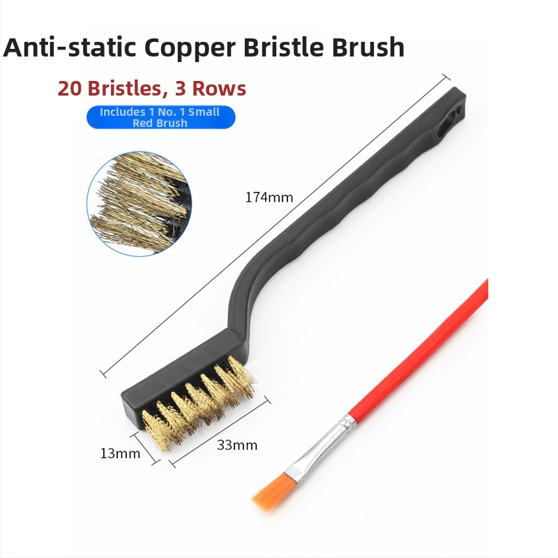 Set de peri anti-statice pentru curățare: perie cu păr rigid, perie din cupru, perie cu mâner manivelă, perie în formă de U și perie pentru reparații/curățare PCB, cu mâner drept rotund