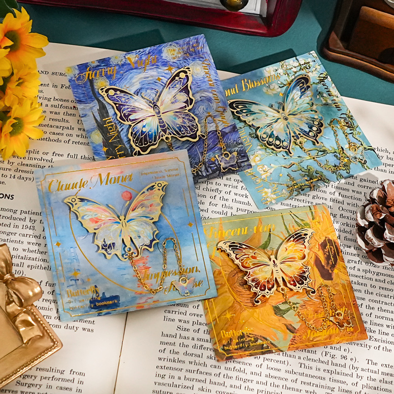 Semn de carte metalic cu fluture, în stil pictură în ulei, design retro, pandantiv decorativ pentru lectură, suvenir cultural de înaltă calitate
