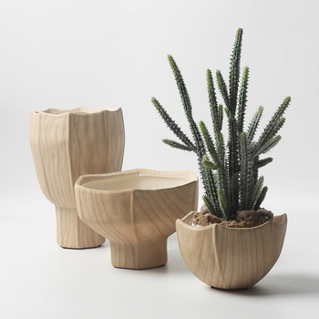 Ghiveci ceramic în stil nordic, textură de paie, pentru plante de interior (succulente, pothos, orhidee)