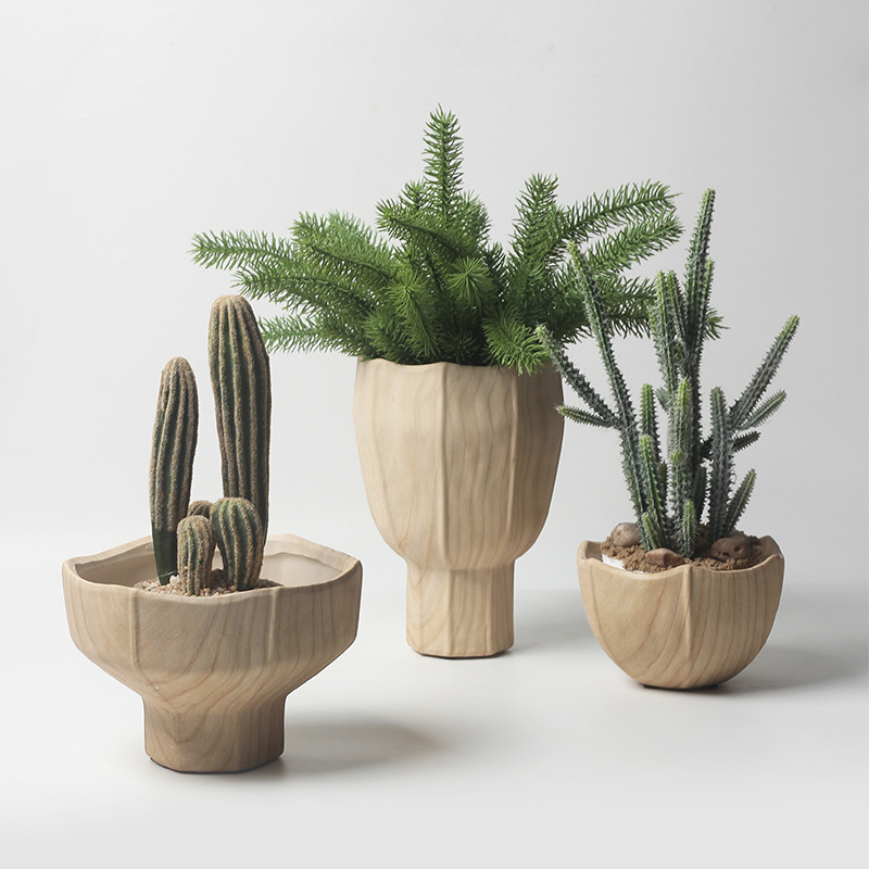 Ghiveci ceramic în stil nordic, textură de paie, pentru plante de interior (succulente, pothos, orhidee)