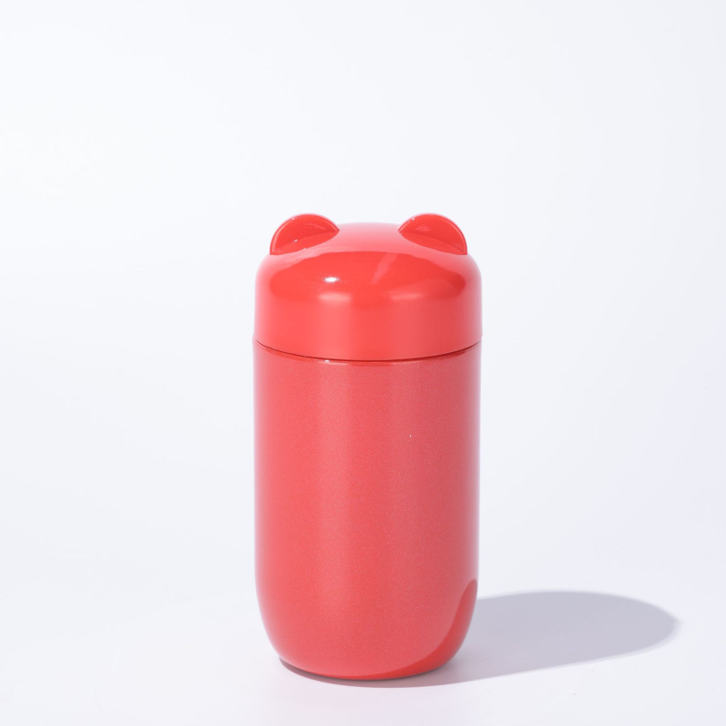 Cană izolată cu capac în formă de urechi de pisică, pereți dubli din oțel inoxidabil 304, compactă pentru birou, design minimalist