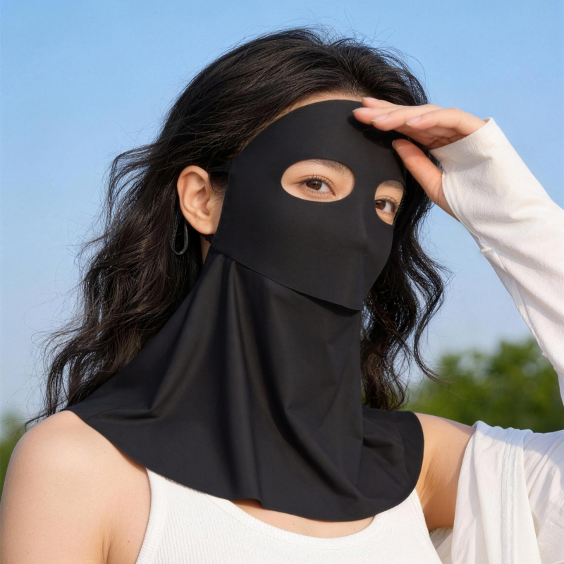 Varrat nélküli arcmaszk UV-védelemmel, Panda szem dizájn, lélegző ice silk, teljes arcot fedő Facekini
