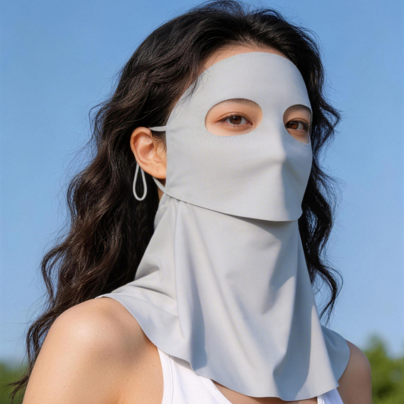 Varrat nélküli arcmaszk UV-védelemmel, Panda szem dizájn, lélegző ice silk, teljes arcot fedő Facekini