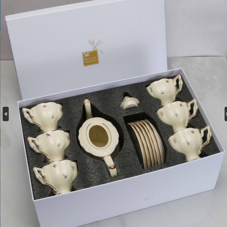 Set ceramică de cafea cu ceașcă și farfurie, în stil european, pentru ceaiul de după-amiază în stil francez – cadou pentru casa nouă