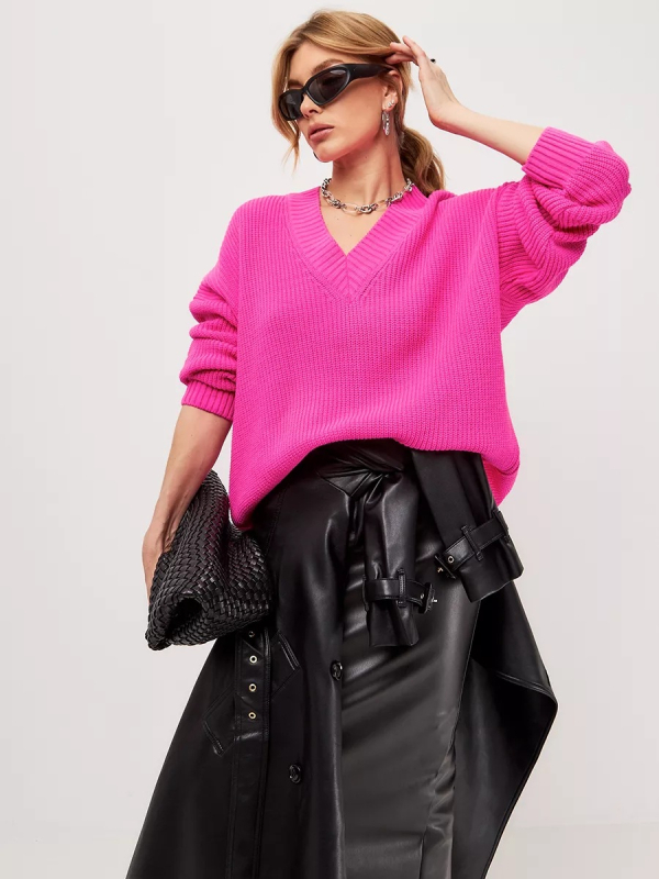 Džemper oversize s V-izrezom
