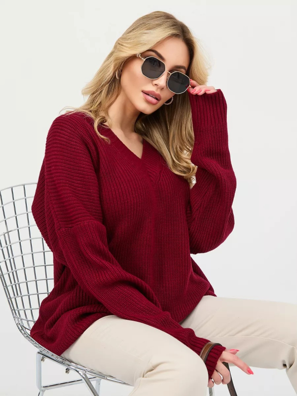 Džemper oversize s V-izrezom
