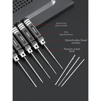 Set šesťhranných skrutkovačov pre modely lietadiel, veľkosti 1.27/1.3/1.5/2.5 mm, 6-hran, dĺžka 0.9