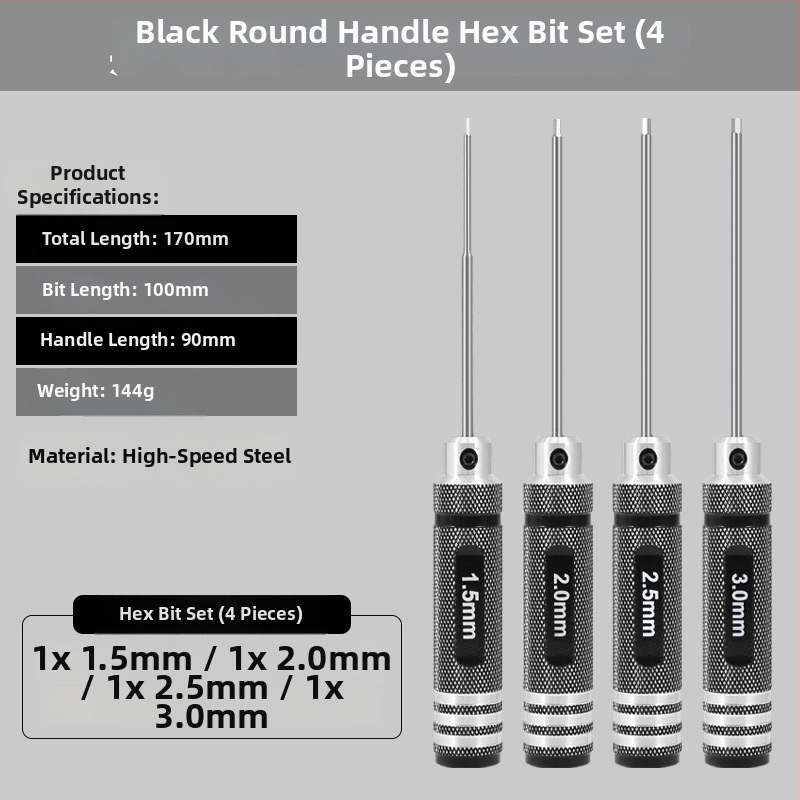 Set šesťhranných skrutkovačov pre modely lietadiel, veľkosti 1.27/1.3/1.5/2.5 mm, 6-hran, dĺžka 0.9