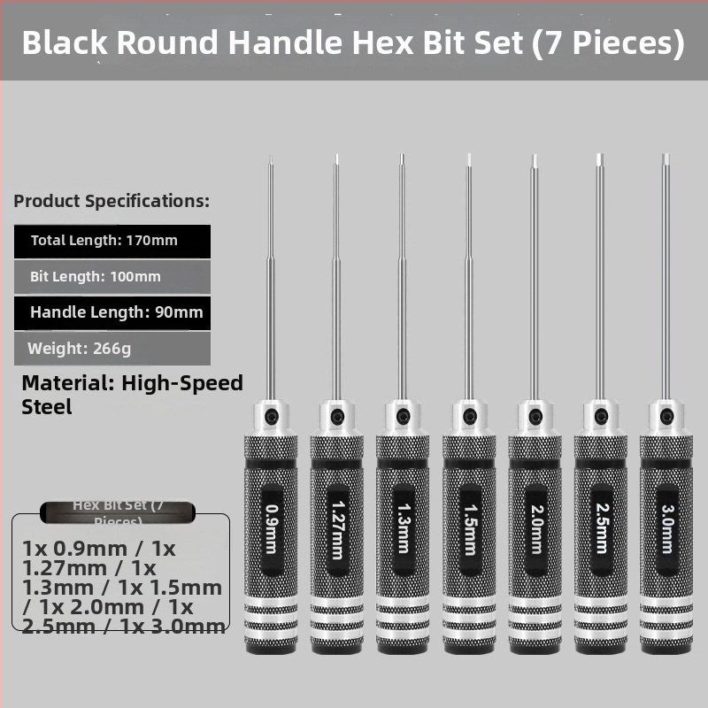 Set šesťhranných skrutkovačov pre modely lietadiel, veľkosti 1.27/1.3/1.5/2.5 mm, 6-hran, dĺžka 0.9