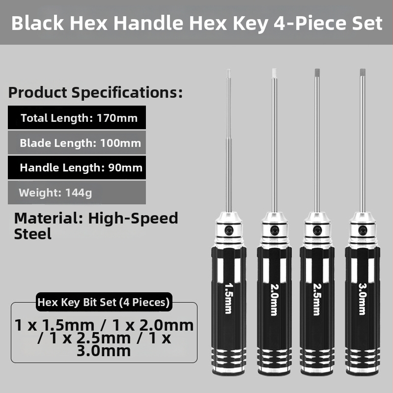 Set šesťhranných skrutkovačov pre modely lietadiel, veľkosti 1.27/1.3/1.5/2.5 mm, 6-hran, dĺžka 0.9