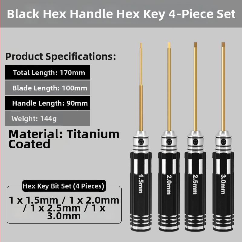 Set šesťhranných skrutkovačov pre modely lietadiel, veľkosti 1.27/1.3/1.5/2.5 mm, 6-hran, dĺžka 0.9