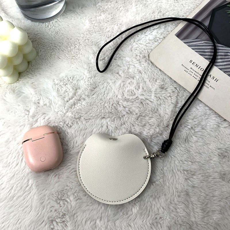 PU bőr kör alakú Bluetooth fülhallgató táska nyakpánttal és kapcsos zárással