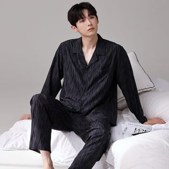 Muški ljetni pijama set od ice silk – tanak gornji dio s kratkim rukavima i hlače, za mlade muškarce