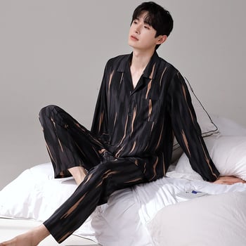Muški ljetni pijama set od ice silk – tanak gornji dio s kratkim rukavima i hlače, za mlade muškarce