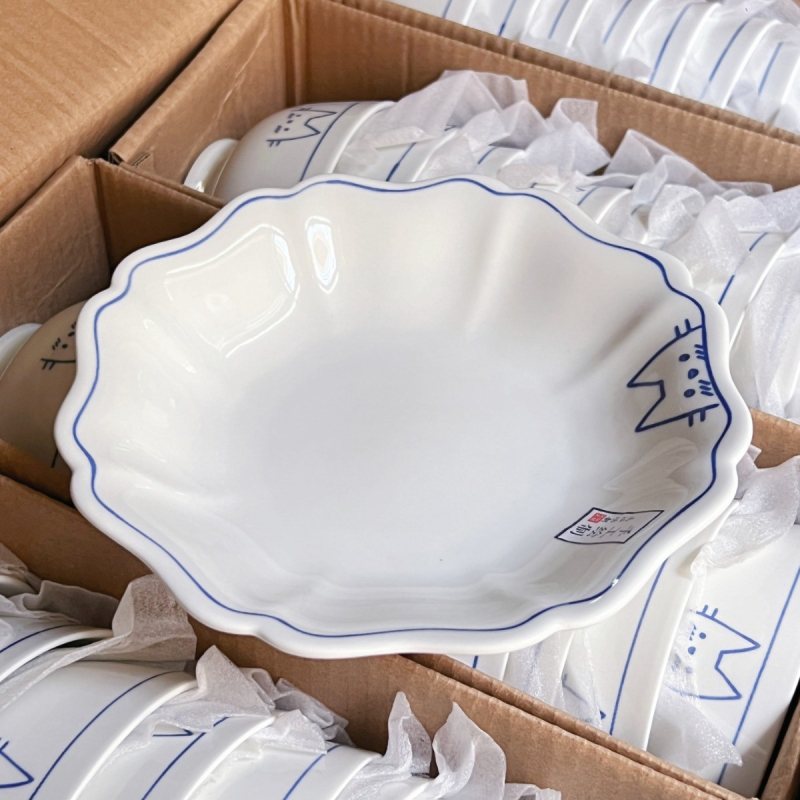 Castron ceramic pictat manual cu pisică, linii drăguțe, culoare sub glazură, diametru 11 cm, compatibil cu microunde – bol pentru orez, tăiței, supă sau desert
