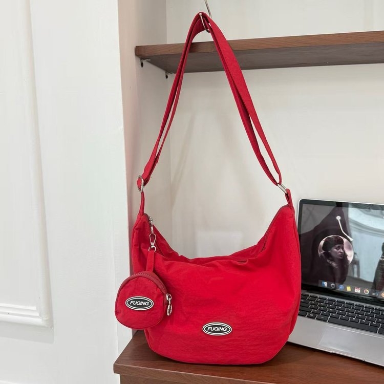 Ženska platnena torba s blok bojama, casual ramena torba u dumpling stilu, džep za ruž, sportska crossbody torba