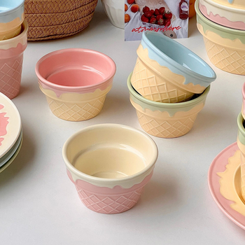 Bol ceramic rotund pentru înghețată, iaurt și ovăz – stil Insta