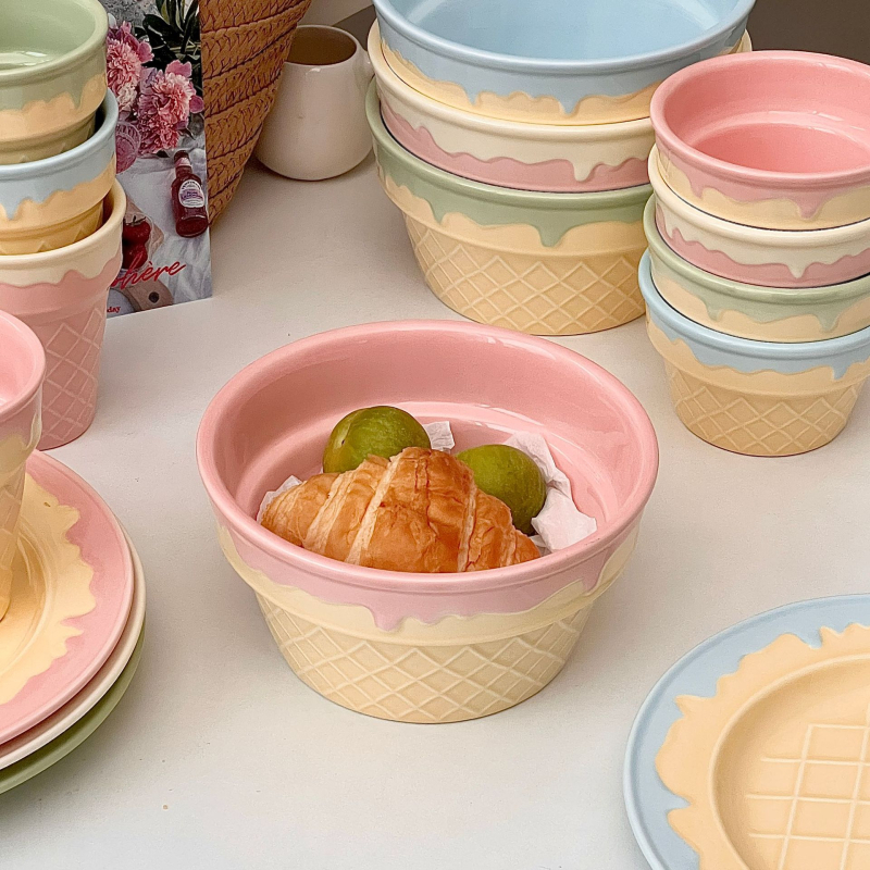 Bol ceramic rotund pentru înghețată, iaurt și ovăz – stil Insta
