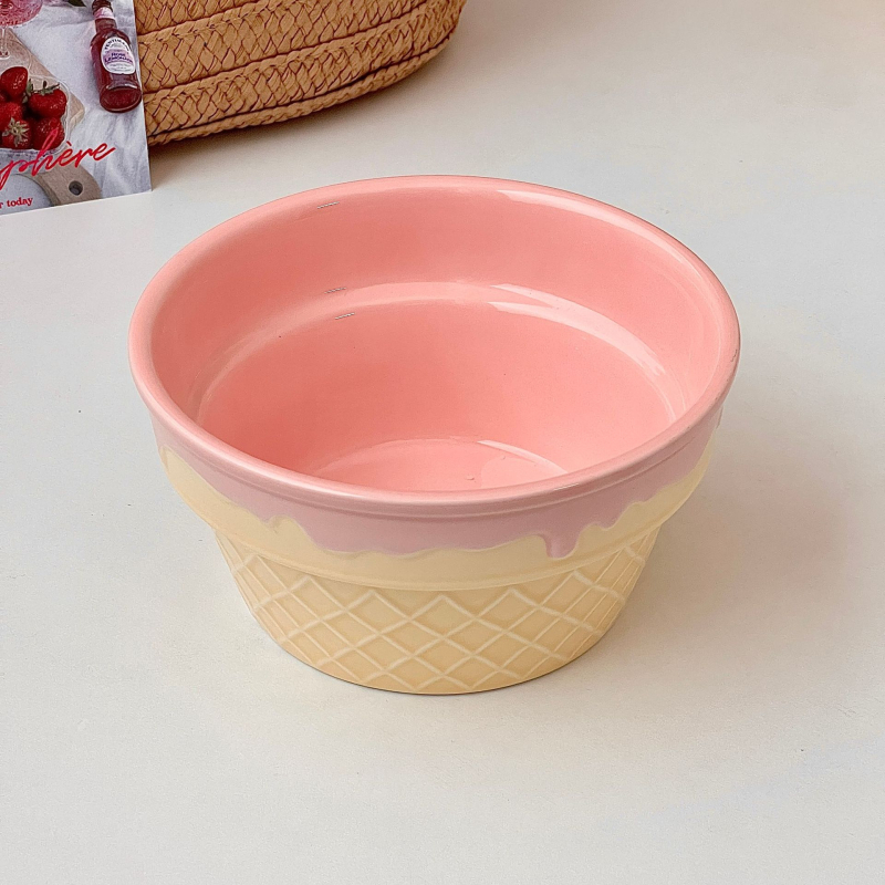 Bol ceramic rotund pentru înghețată, iaurt și ovăz – stil Insta