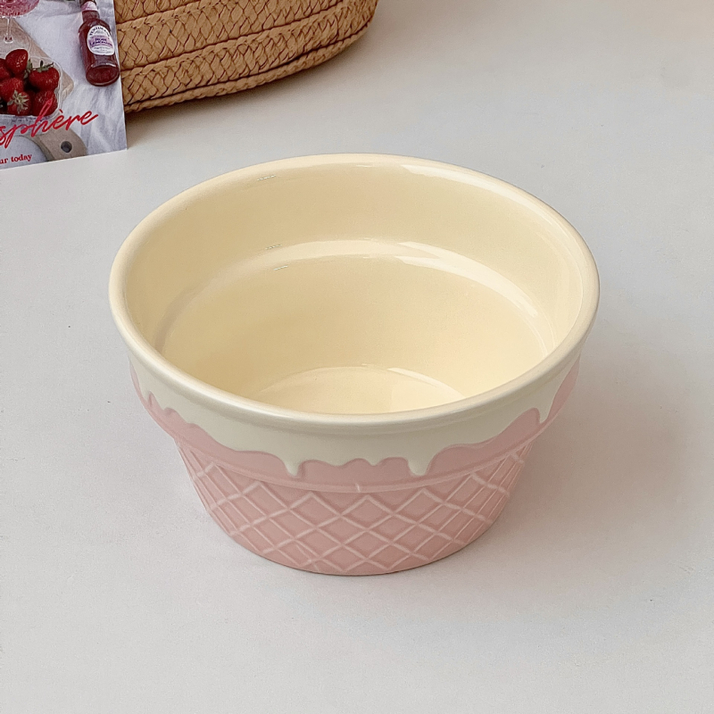 Bol ceramic rotund pentru înghețată, iaurt și ovăz – stil Insta