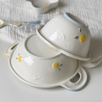 Set de boluri pentru mic dejun din porțelan pentru copii, model drăguț cu desene animate, formă rotundă, compatibil cu cuptorul cu microunde