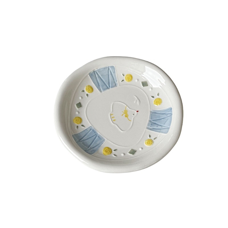 Set de boluri pentru mic dejun din porțelan pentru copii, model drăguț cu desene animate, formă rotundă, compatibil cu cuptorul cu microunde