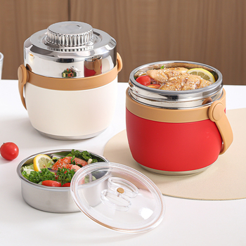 Cutie de prânz din oțel inoxidabil 304 izolată, cu mâner, cutie prânz portabilă cu două nivele, cutie Bento cu logo personalizat
